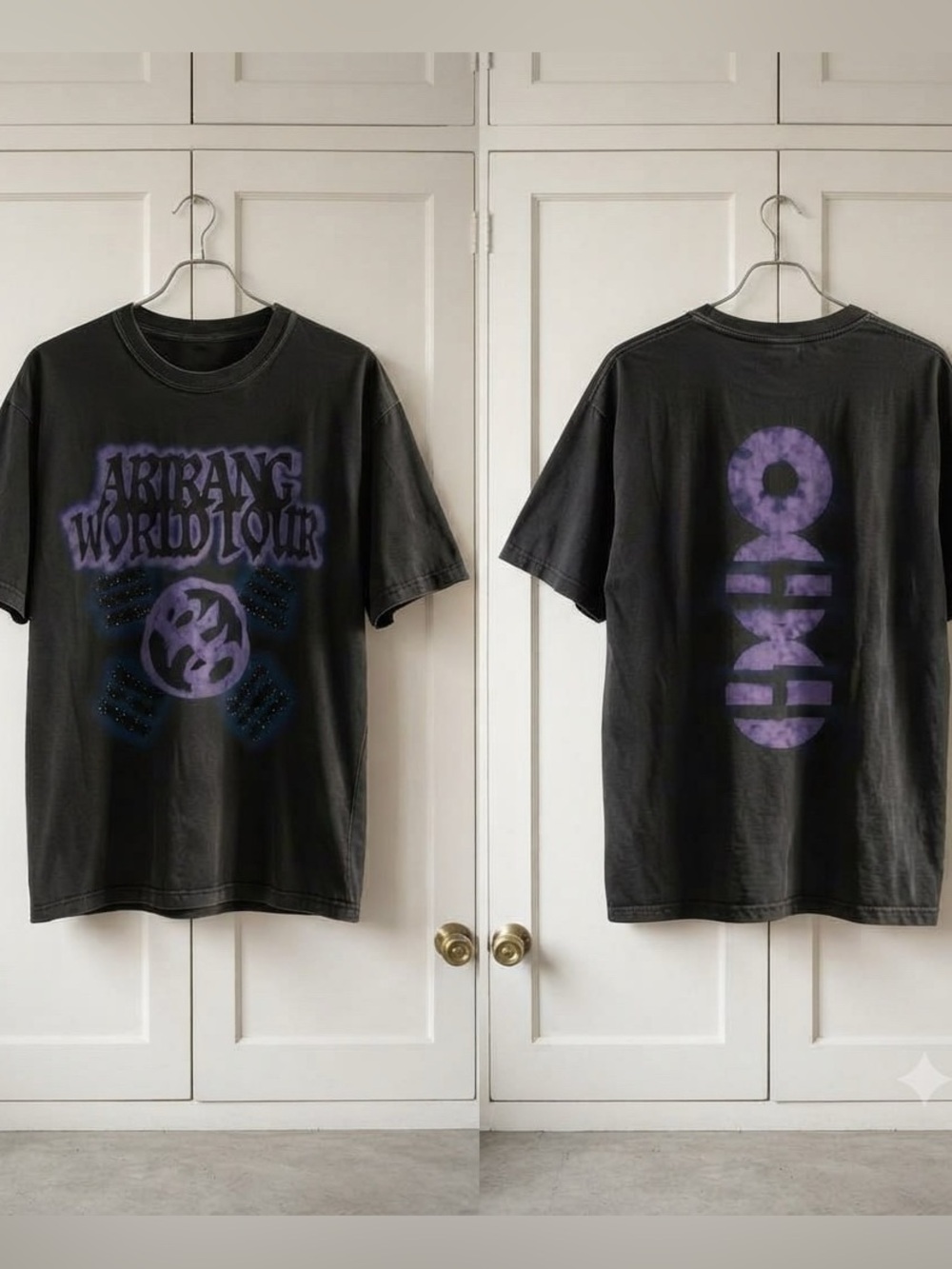 BTS Arirang Men's Black Short Sleeve Graphic Tee with Purple Tour Print